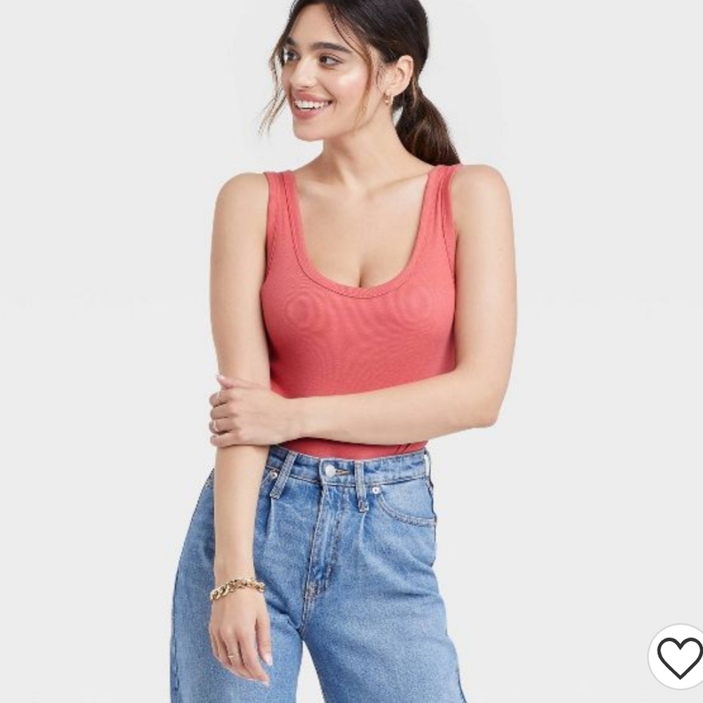 NWT TARGET Bodysuit Ribbed Scoop-Neck Coral/Pink A New Day Bodysuit Top Blouse